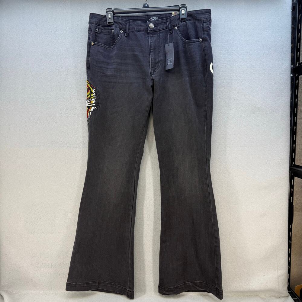 Ed Hardy Jeans Women's 32 (14) Black Embroidered Tiger Slim Flare Y2K Streetwear - Picture 4 of 16